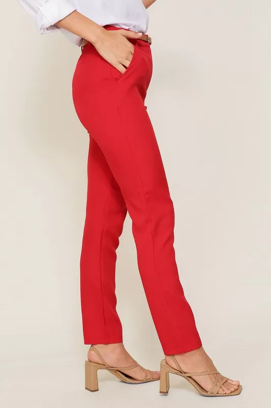 High Waist Straight Leg Slacks With Belt