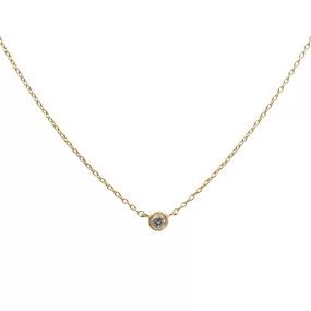 Ladies 14K Yellow Gold Petite Diamond Bezel Pendant Necklace