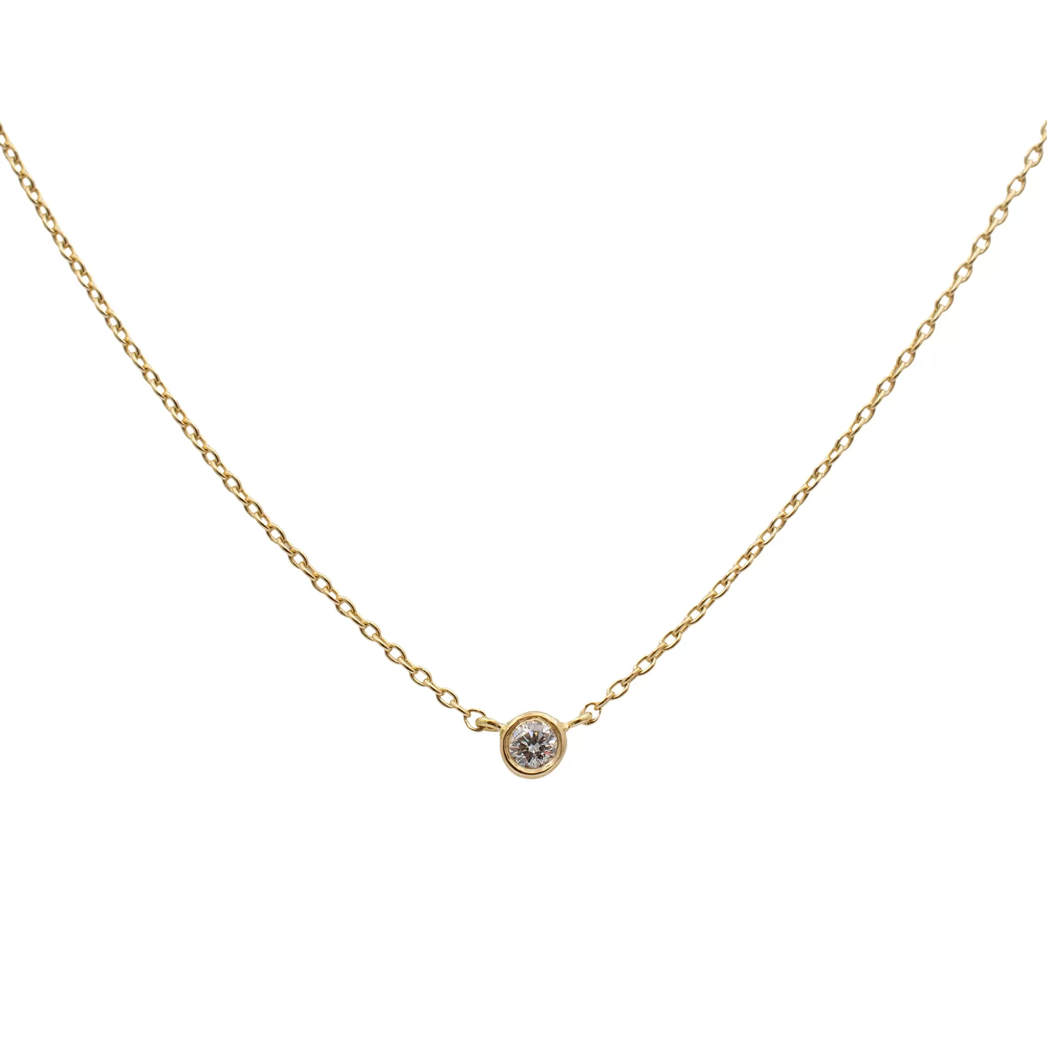 Ladies 14K Yellow Gold Petite Diamond Bezel Pendant Necklace