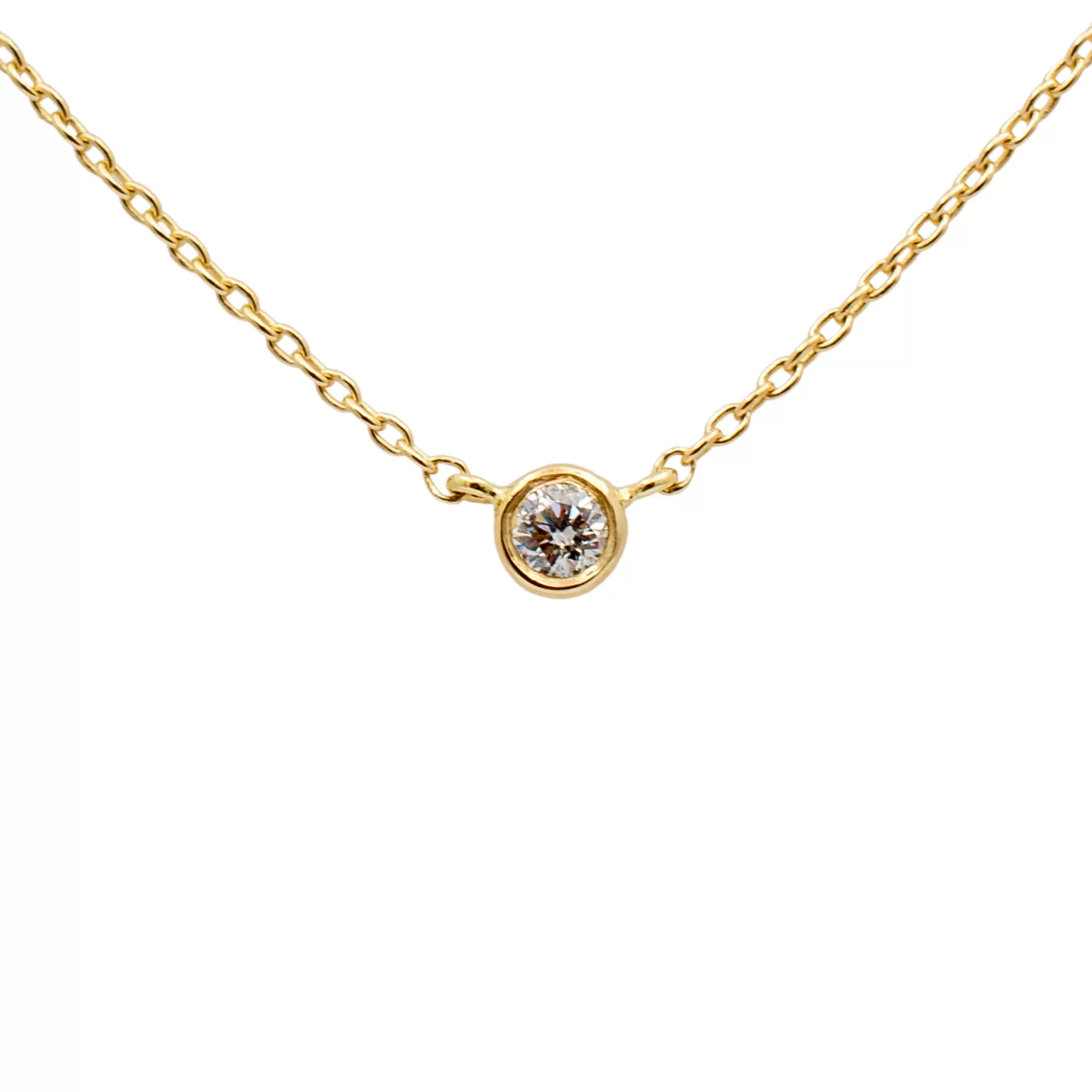 Ladies 14K Yellow Gold Petite Diamond Bezel Pendant Necklace