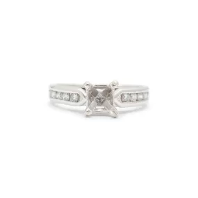 Ladies 18K White Gold & Platinum Princess Cut Accented Channel Diamond Semi Mount Engagement Ring