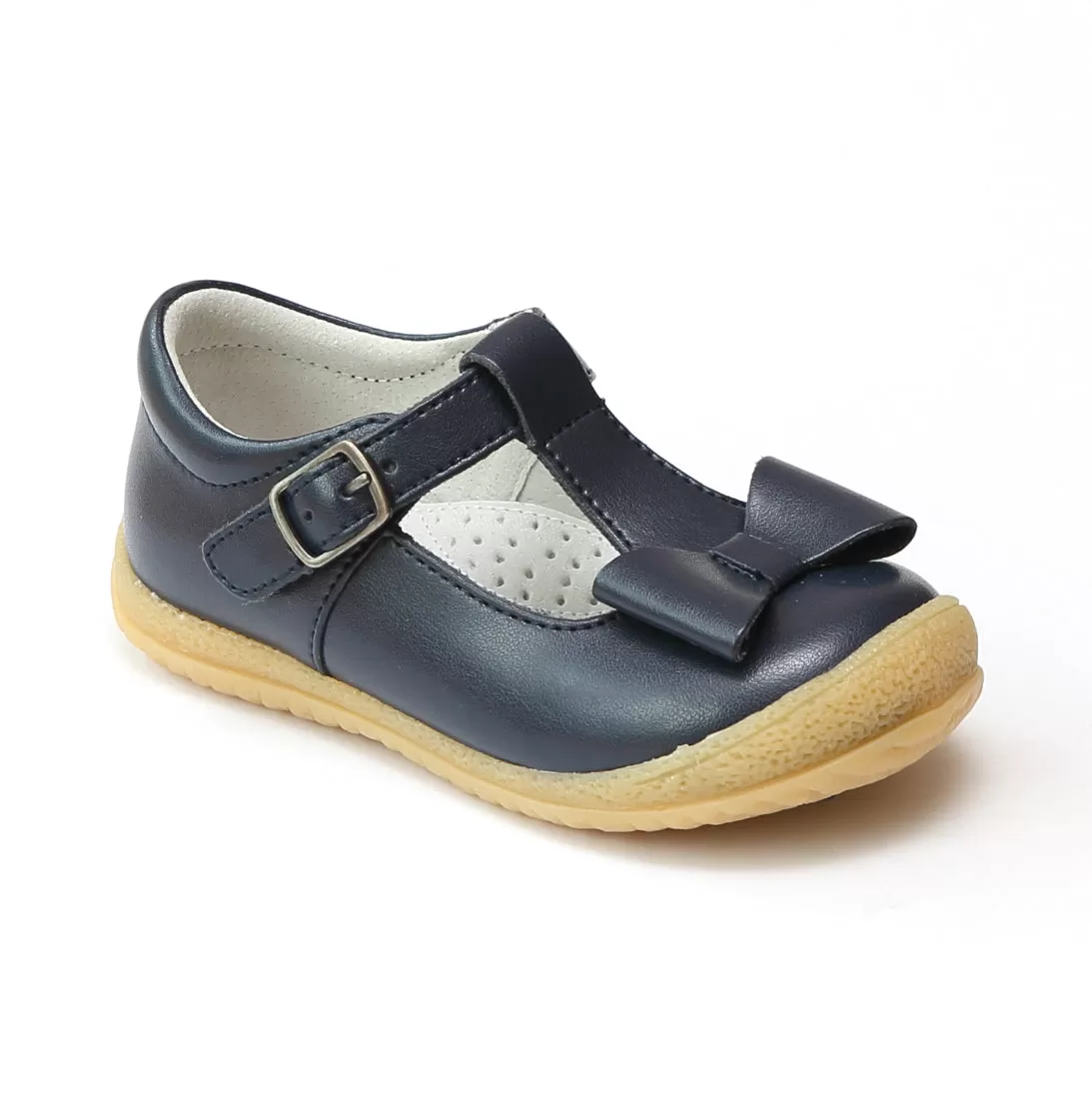 L'Amour Girls Navy T-Strap Bow Mary Janes