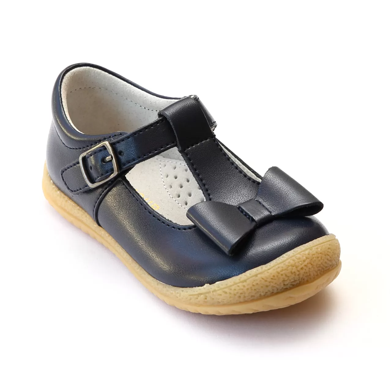 L'Amour Girls Navy T-Strap Bow Mary Janes