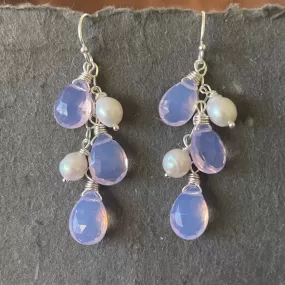 Lavender Opalite Quartz and Pearl Cascade Earrings