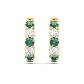 Martin Flyer 14k Emerald and Diamond Hoop Earrings