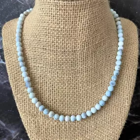 Matte Blue and White Agate Mens Beaded Necklace