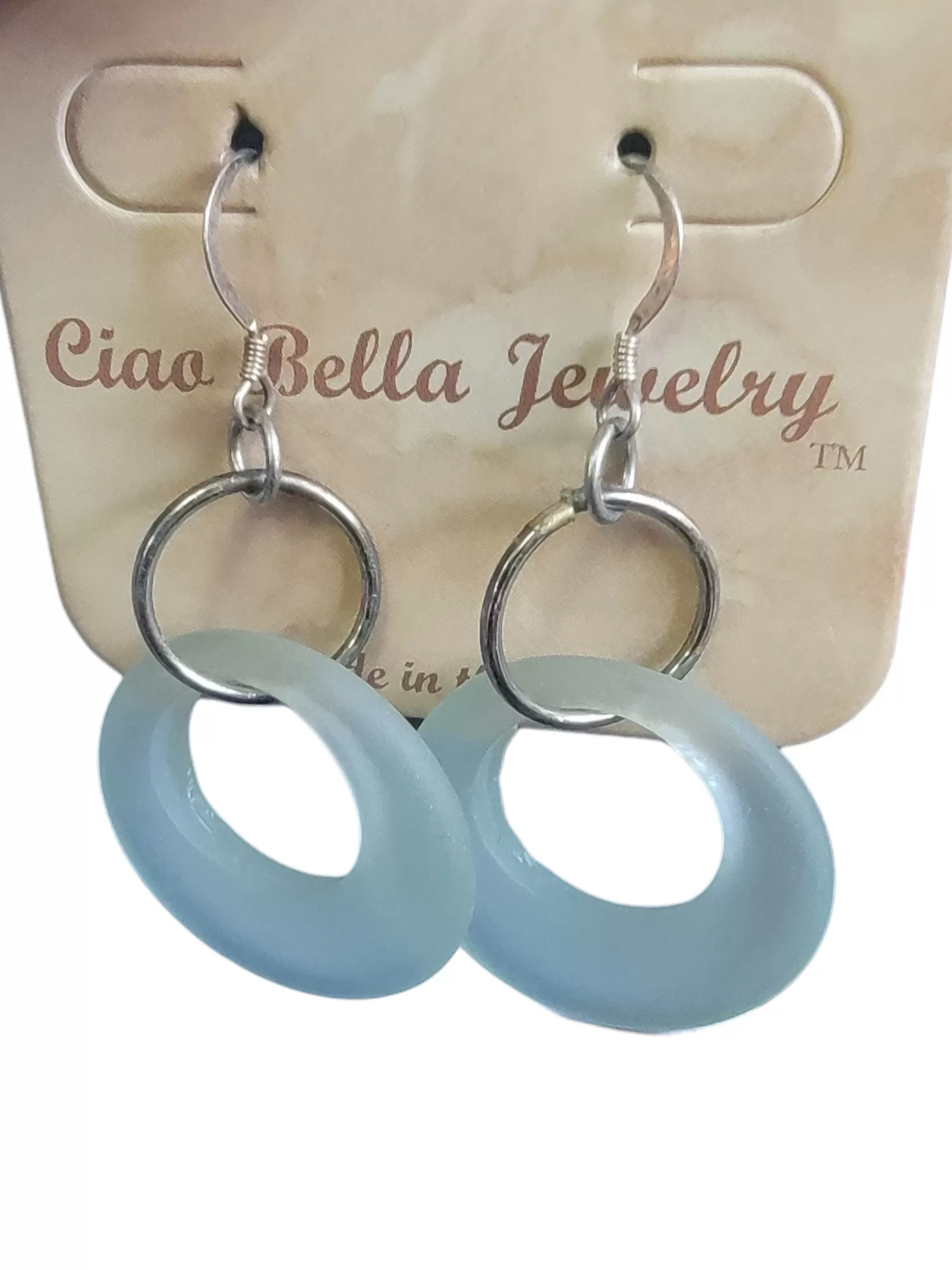 Misty Light Green Large Sea Glass Hoop Ring Earrings