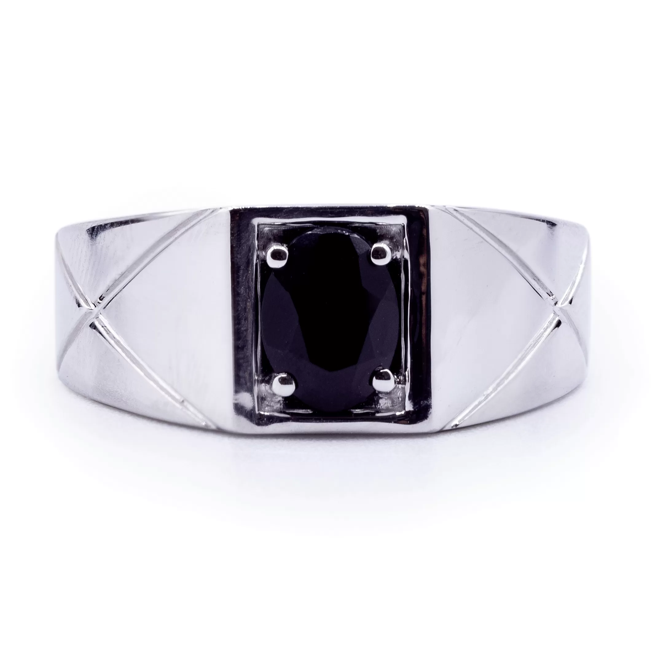 Oval Natural Black Onyx Setting with Geometric Design Ring