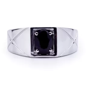 Oval Natural Black Onyx Setting with Geometric Design Ring