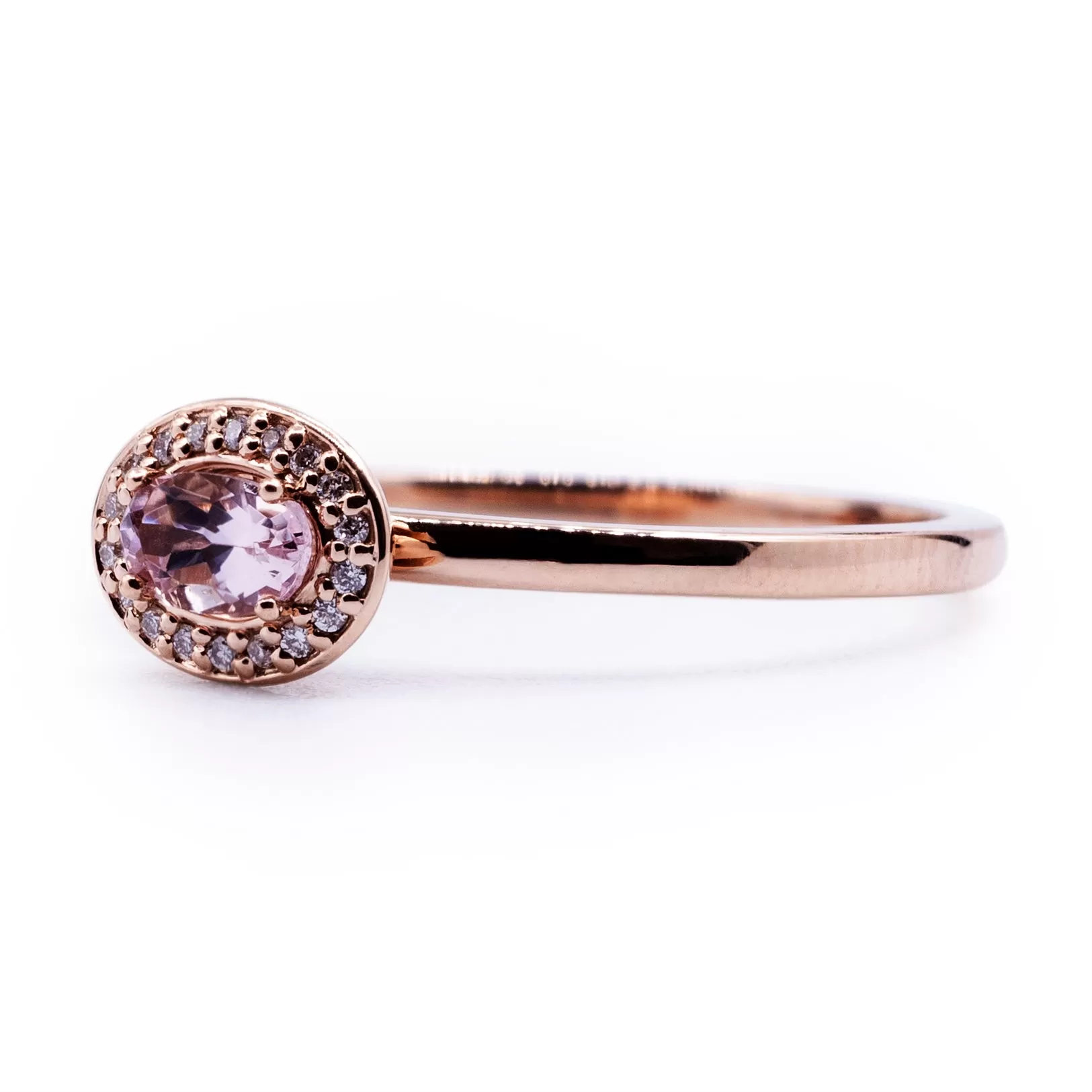 Oval Natural Morganite East West Setting with Diamond Accented Halo