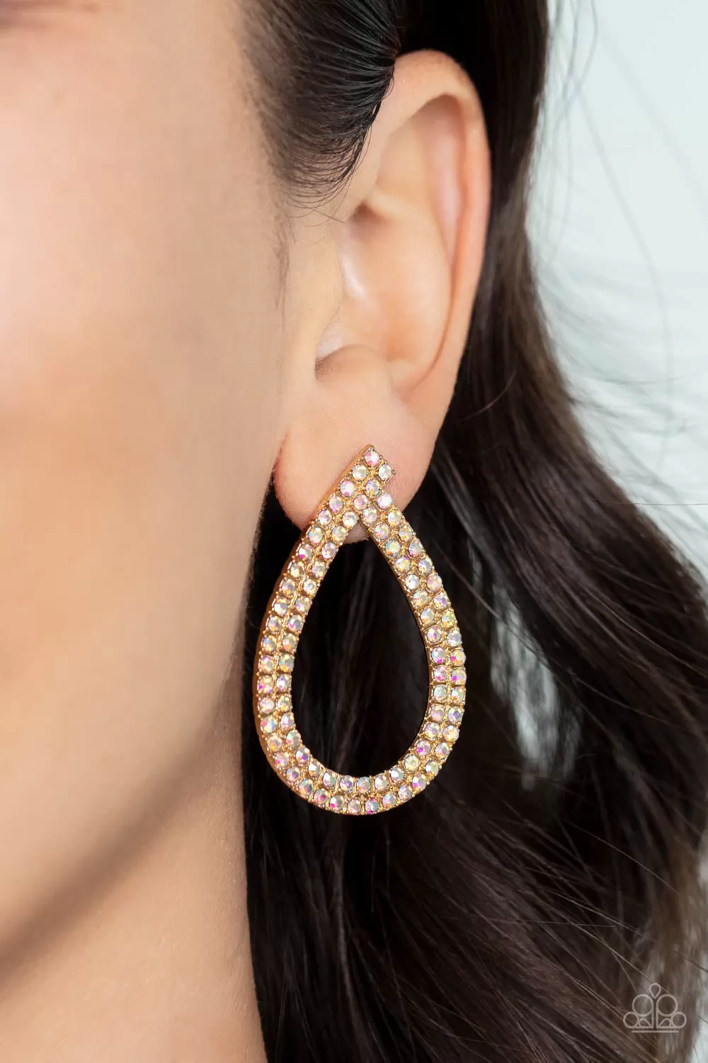 Paparazzi Diva Dust - Gold Teardrop Iridescent Post Style Earring