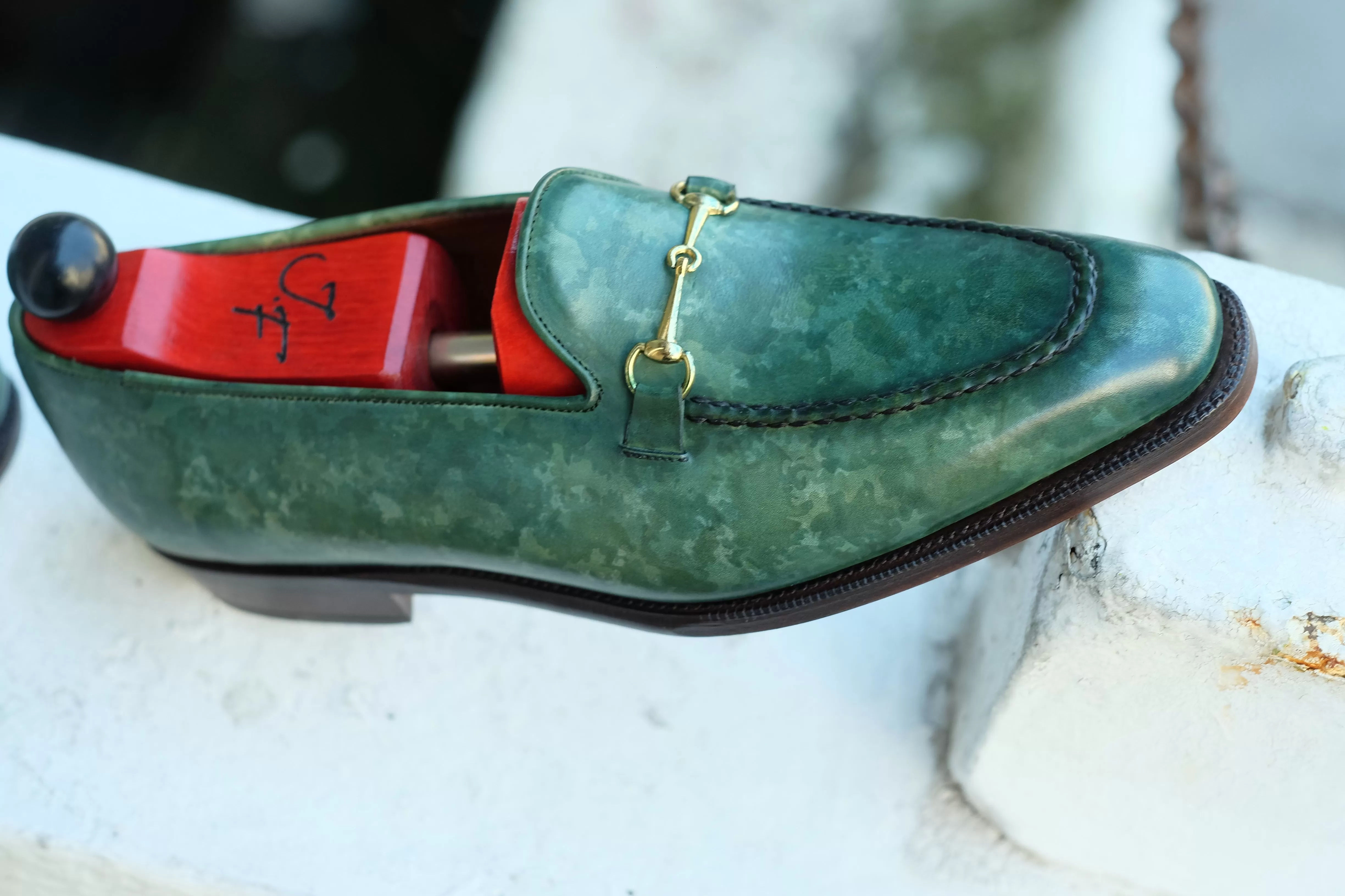 Pike - MTO - Forest Green Marble Patina - LPB Last - Single Leather Sole