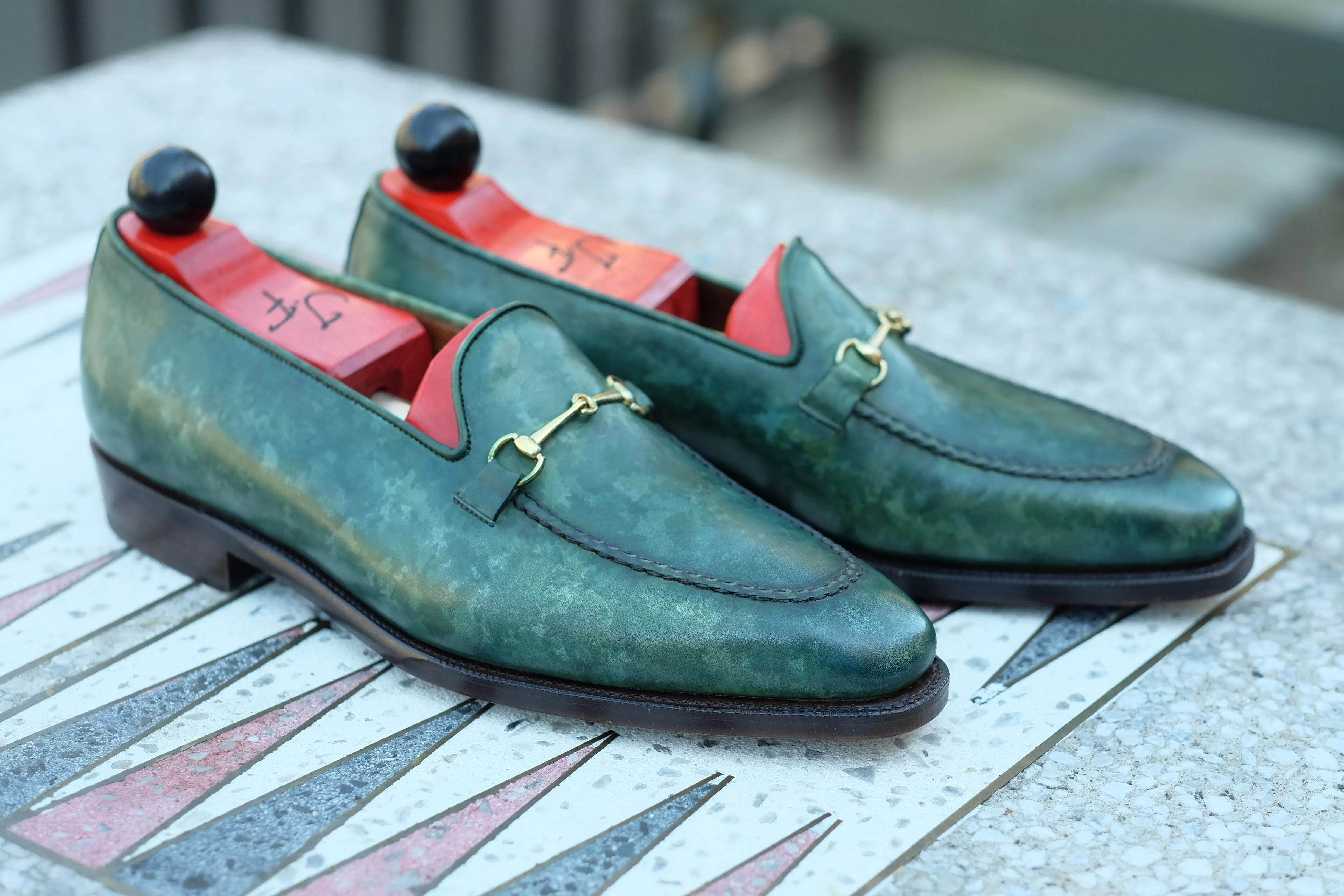 Pike - MTO - Forest Green Marble Patina - LPB Last - Single Leather Sole