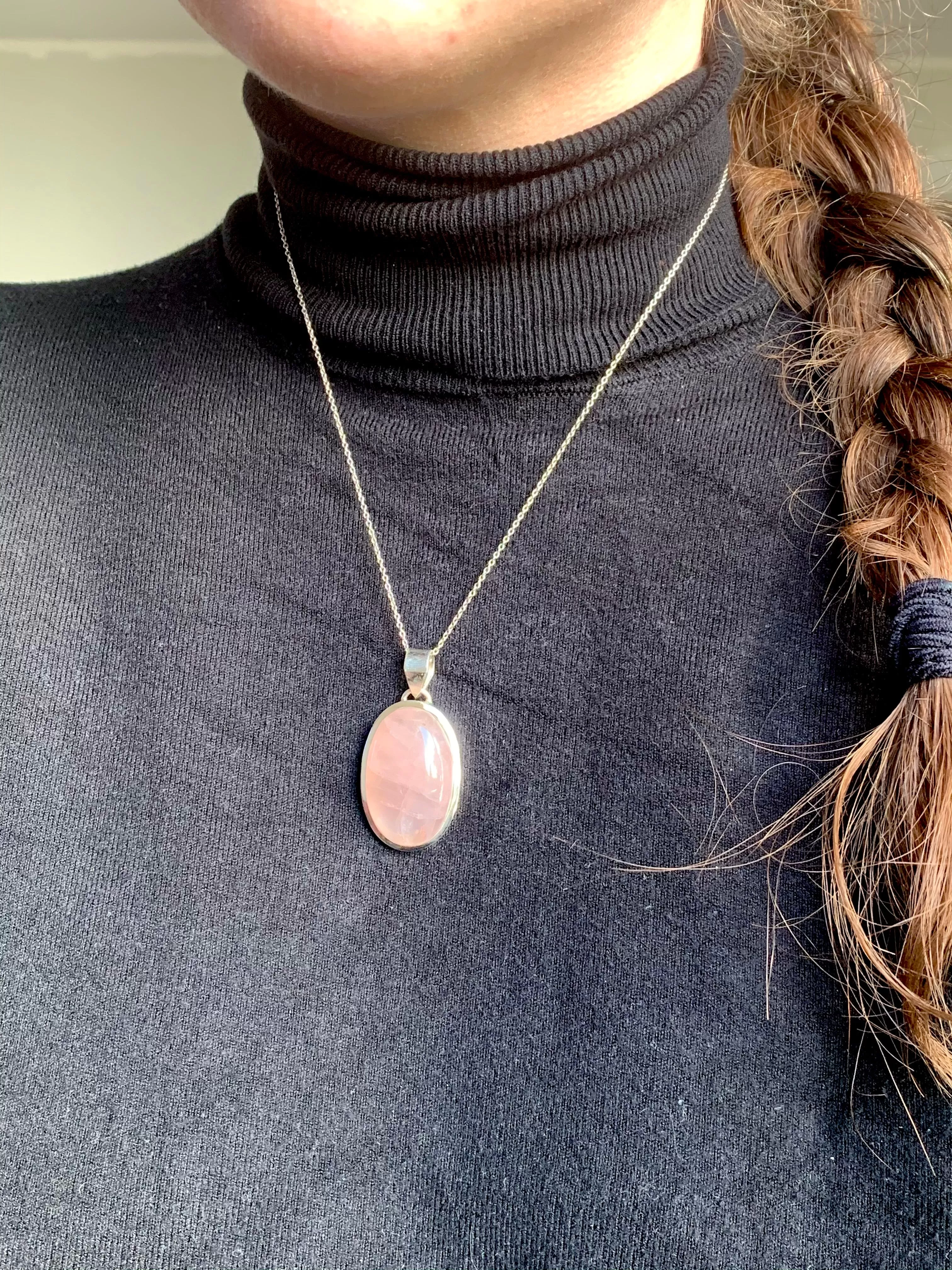 Rose Quartz Naevia Pendant - Long Oval (One of a kind)