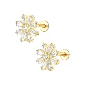 Round CZ  Diamonds  Sunflower Flat Back Earrings