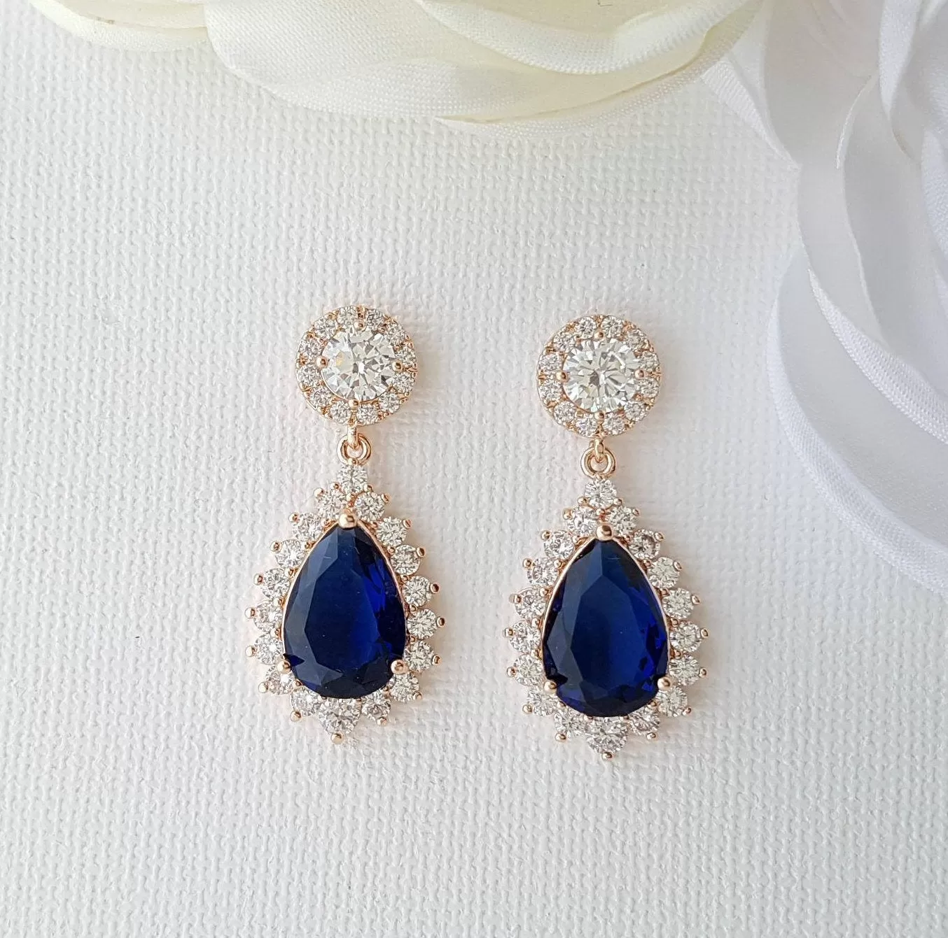 Sapphire Blue Clip On Bridal Earrings-Aoi