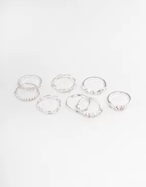 Silver Diamante Row Mix Ring 8-Pack