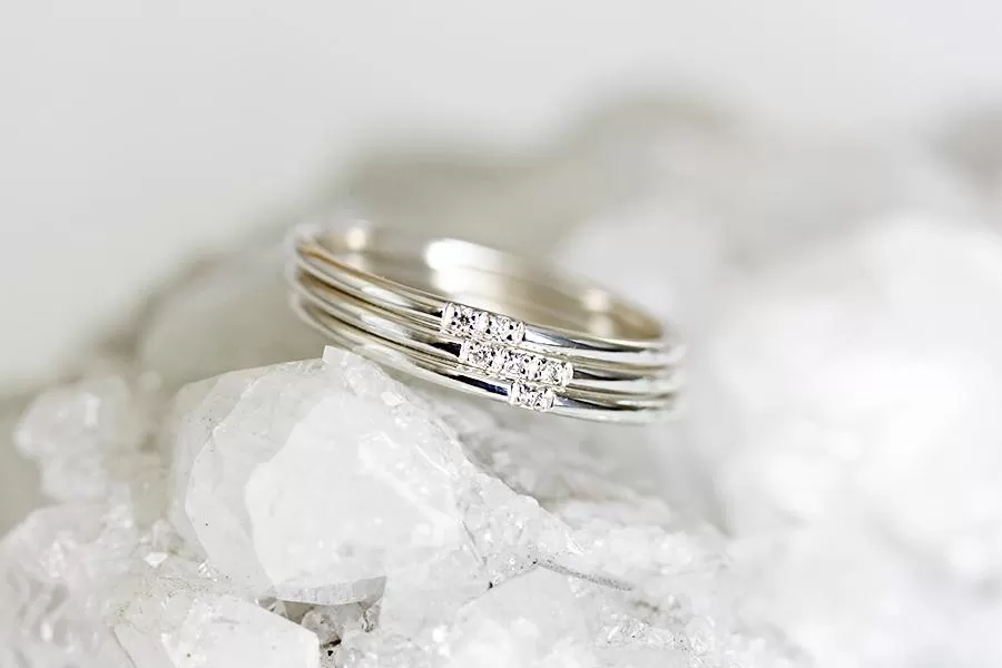 Silver Slim Stacking Diamond Rings