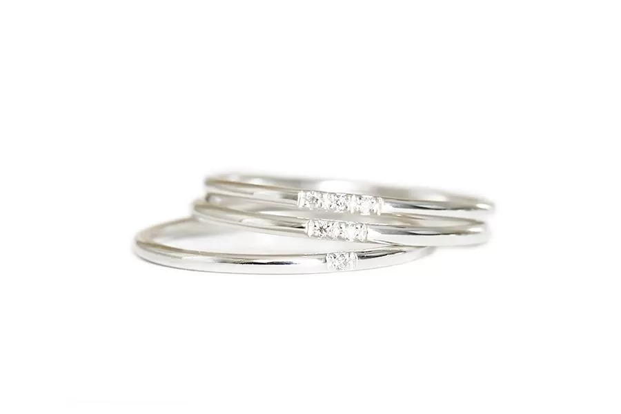 Silver Slim Stacking Diamond Rings