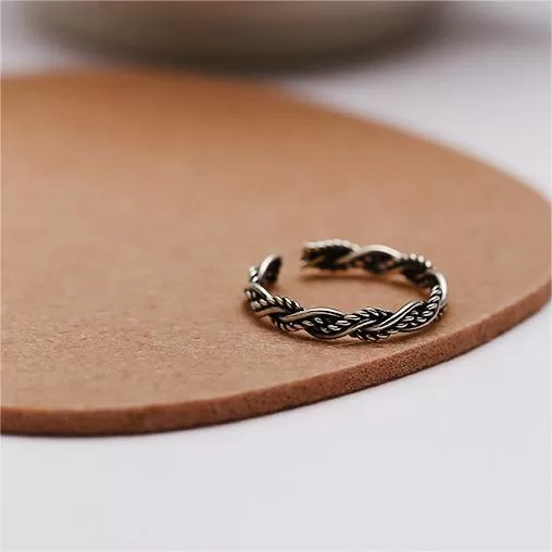 Silver Vintage Knit Twist Plain Ring