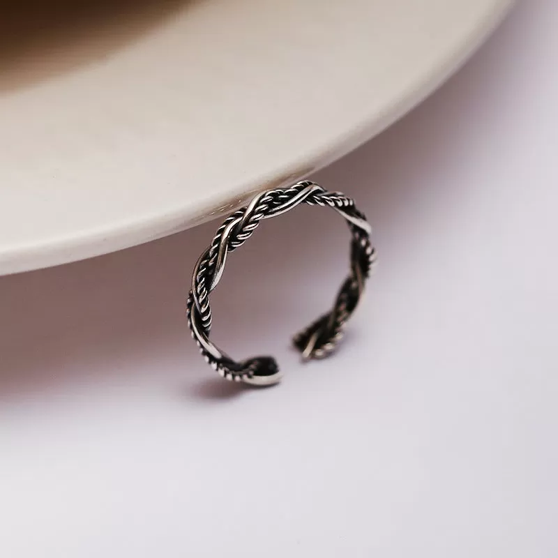 Silver Vintage Knit Twist Plain Ring