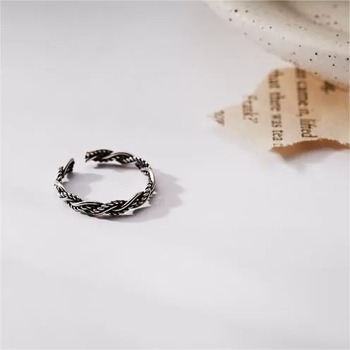 Silver Vintage Knit Twist Plain Ring