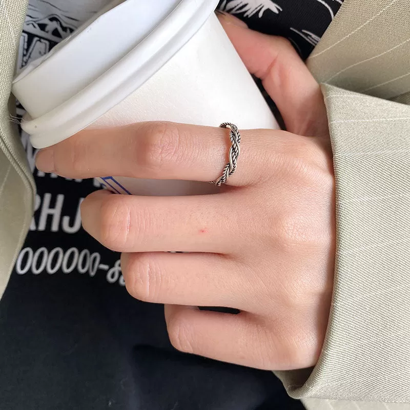 Silver Vintage Knit Twist Plain Ring