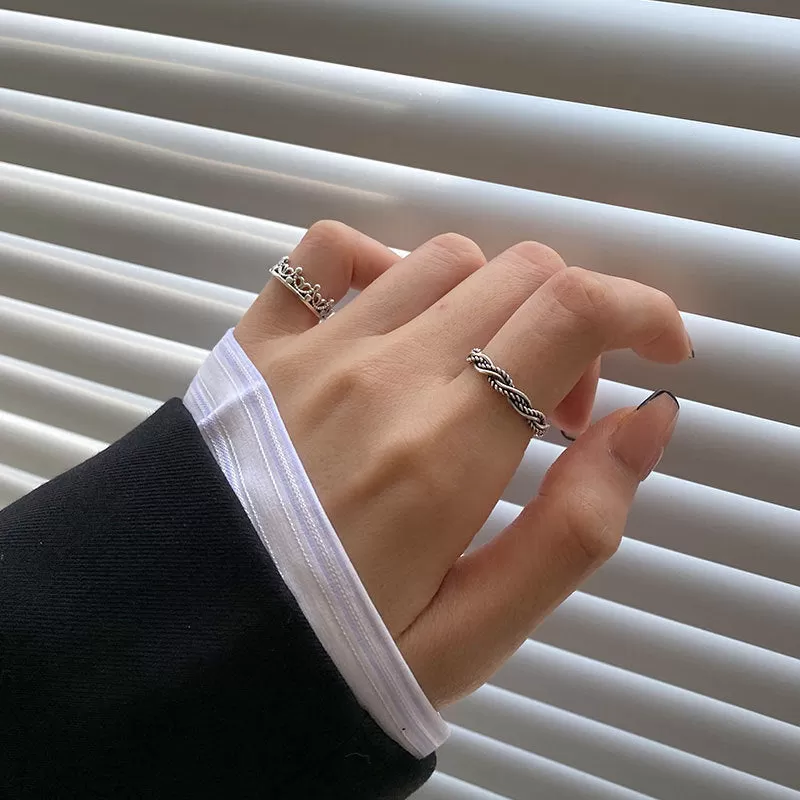 Silver Vintage Knit Twist Plain Ring