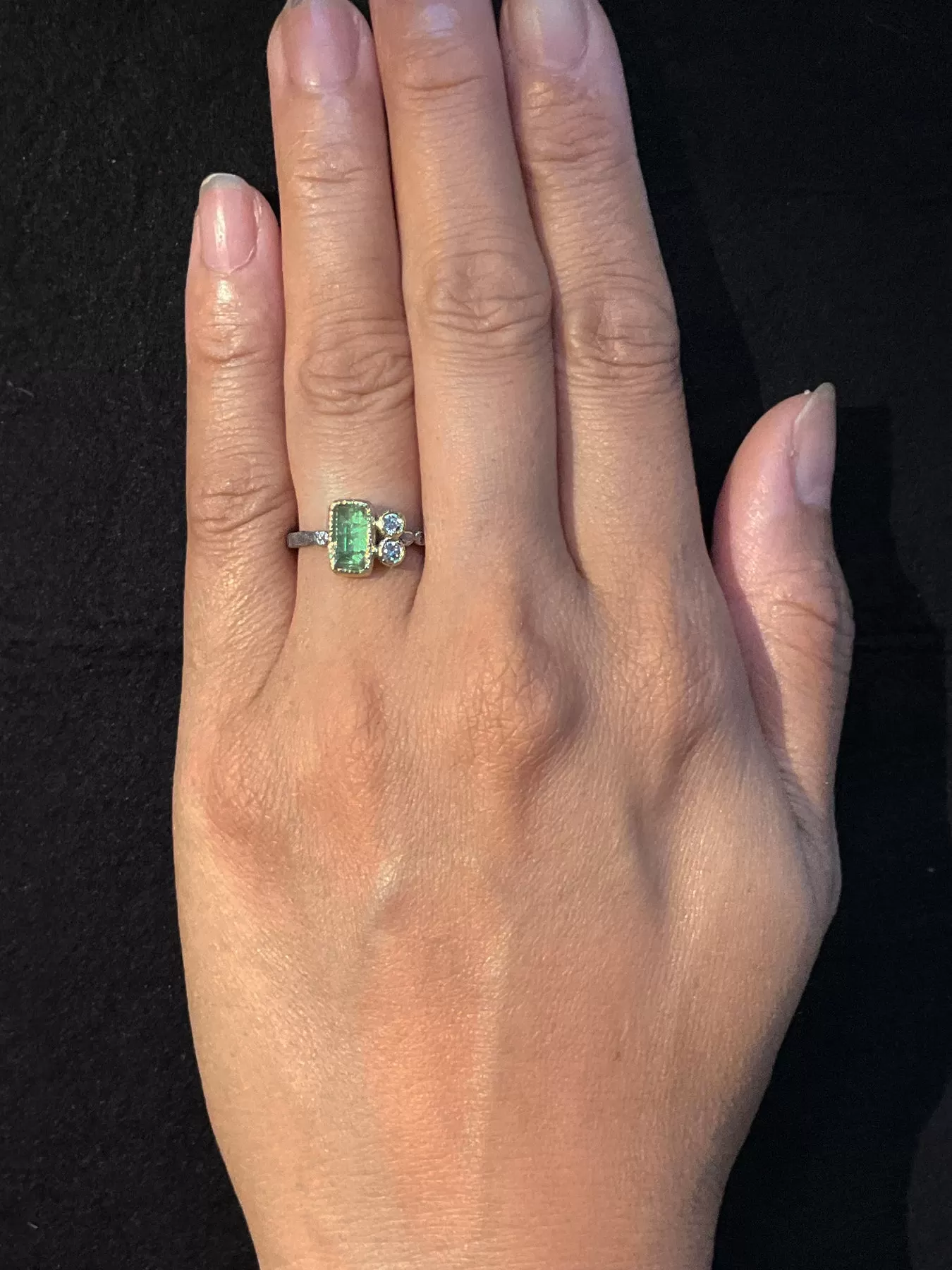 Skinny Pebbles Free-form Green Tourmaline Ring with diamonds