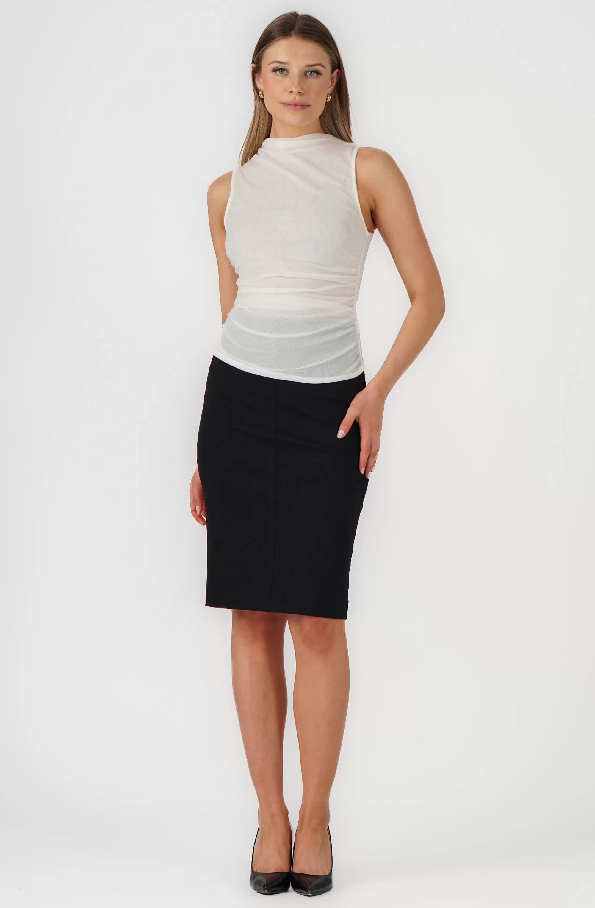 Sleeveless Boatneck Top with Side Ruching