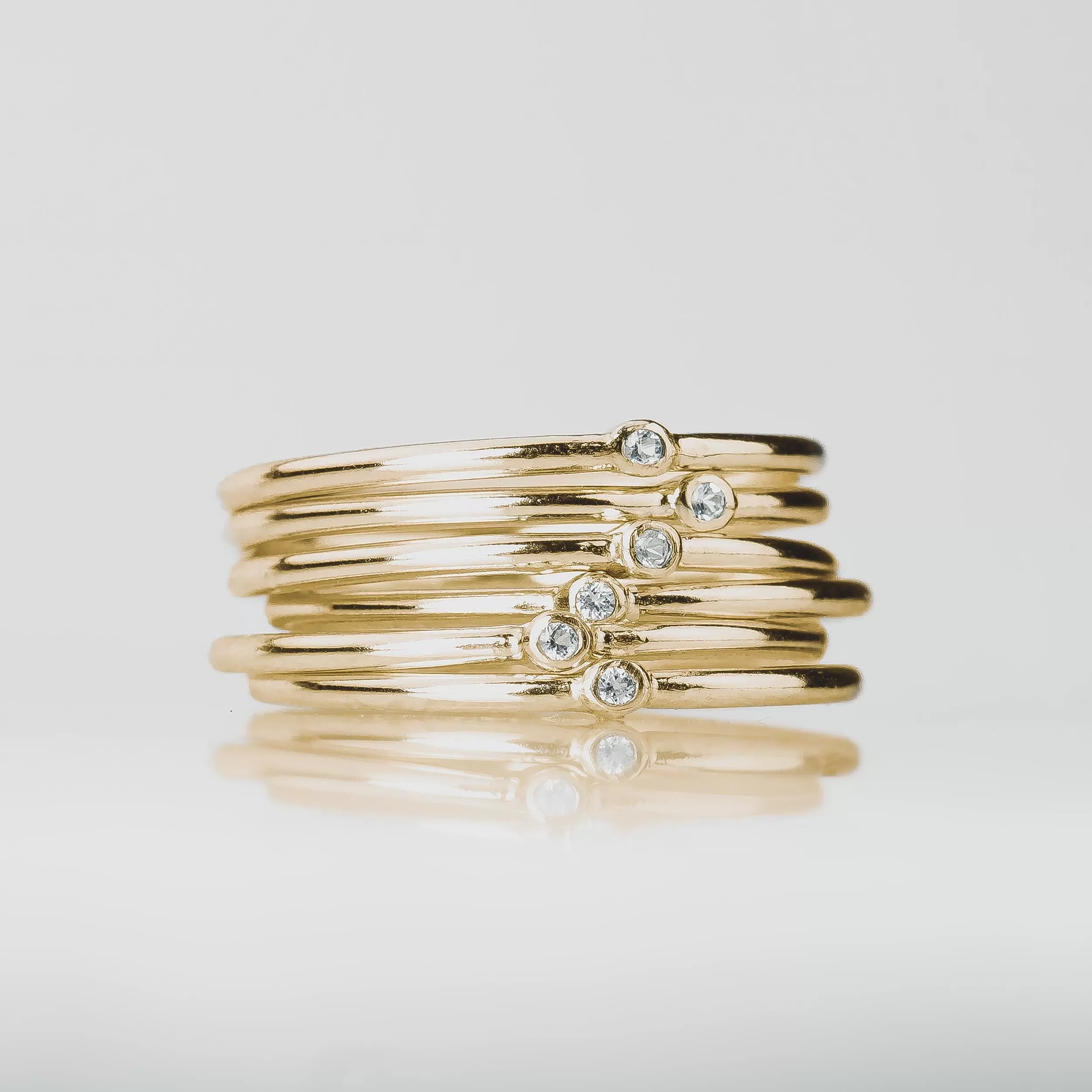 Solid 14K Gold Diamond Stacking Rings