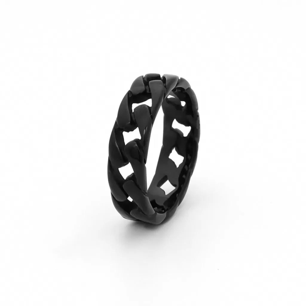 Stainless Steel Cuban Curb Chain Link Ring - Black