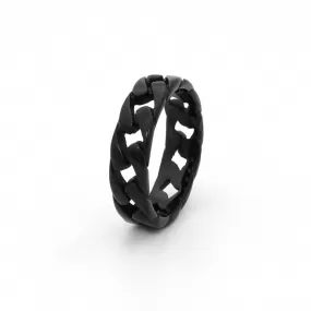 Stainless Steel Cuban Curb Chain Link Ring - Black