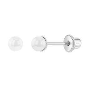 Sterling Silver 2.5 - 3mm White Pearl Baby Children Screw Back Earrings