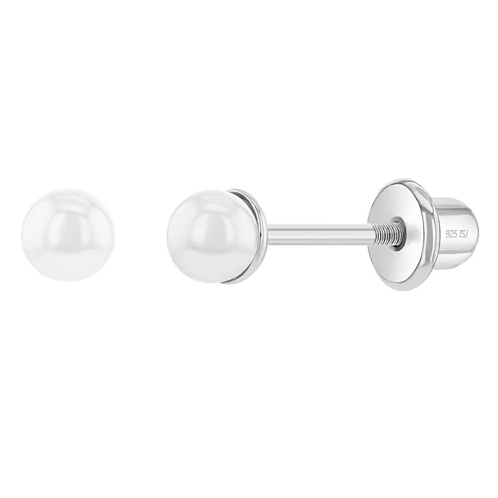 Sterling Silver 2.5 - 3mm White Pearl Baby Children Screw Back Earrings