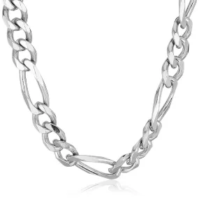 Sterling Silver Rhodium Plated Figaro Chain Necklace, 13.5mm, 24