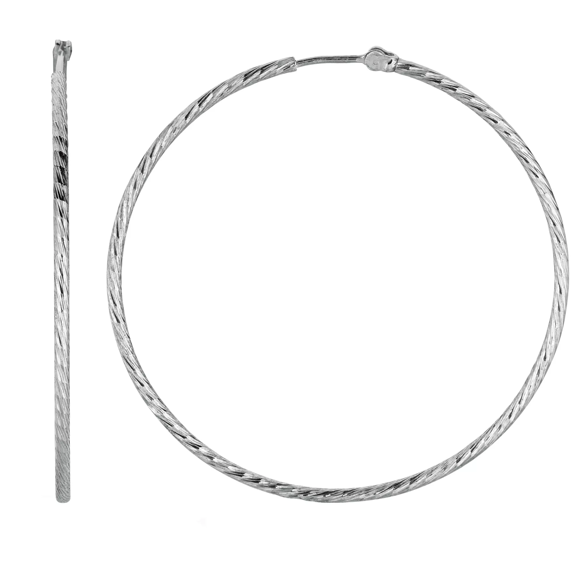 Sterling Silver Rhodium Plated  Round Hoop Earrings