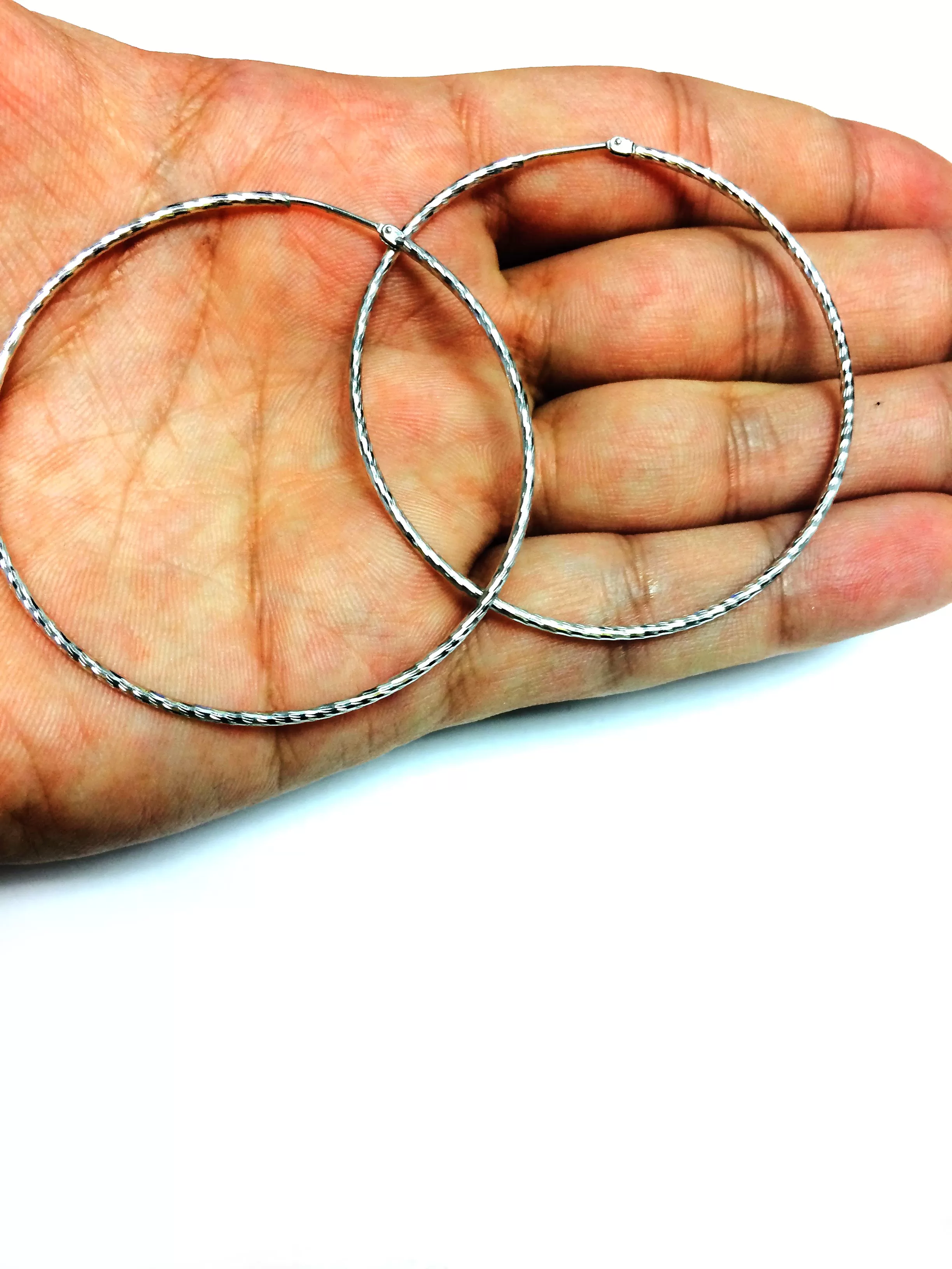 Sterling Silver Rhodium Plated  Round Hoop Earrings