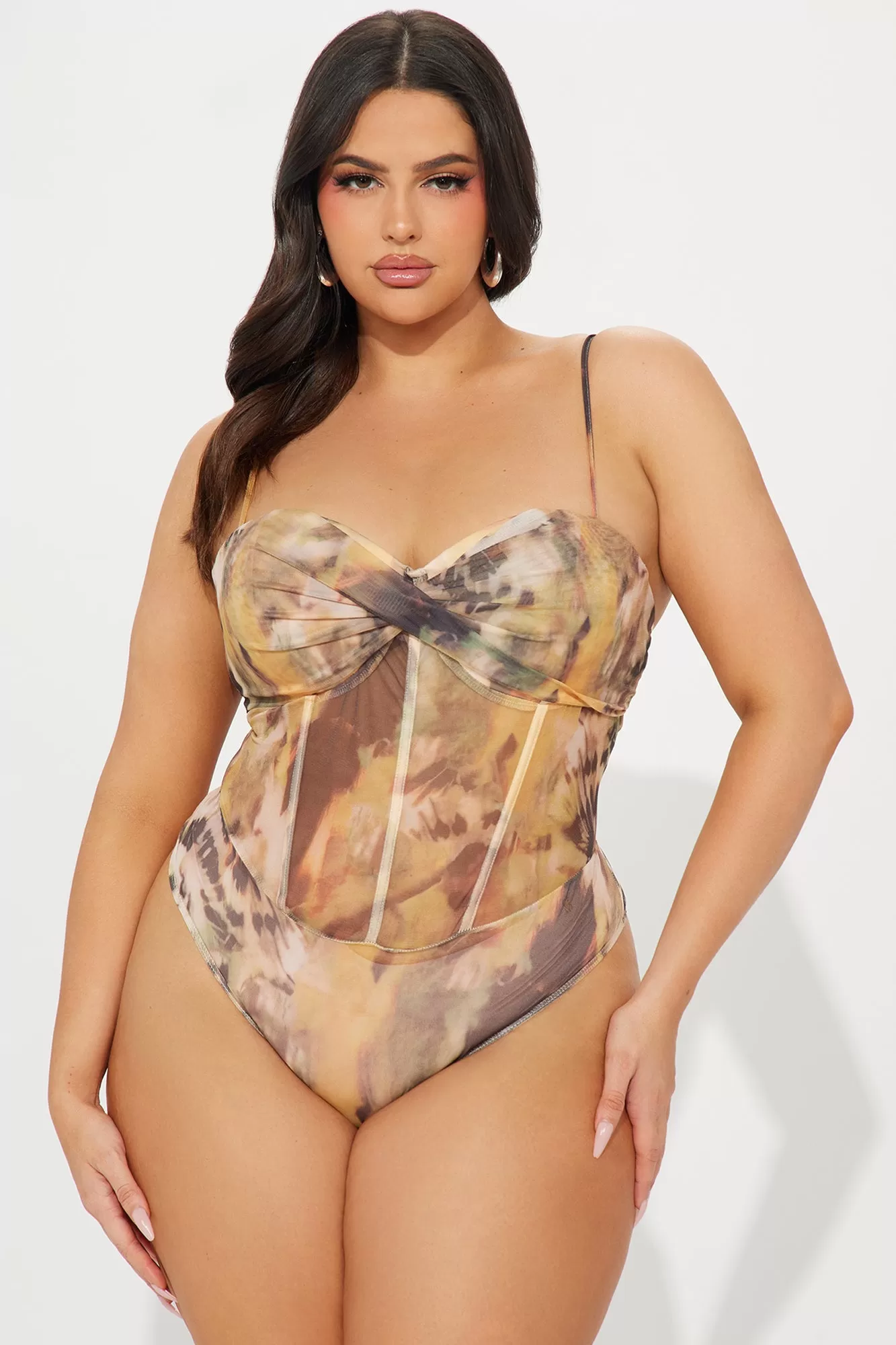 Sweet Crush Mesh Bodysuit - Brown/combo