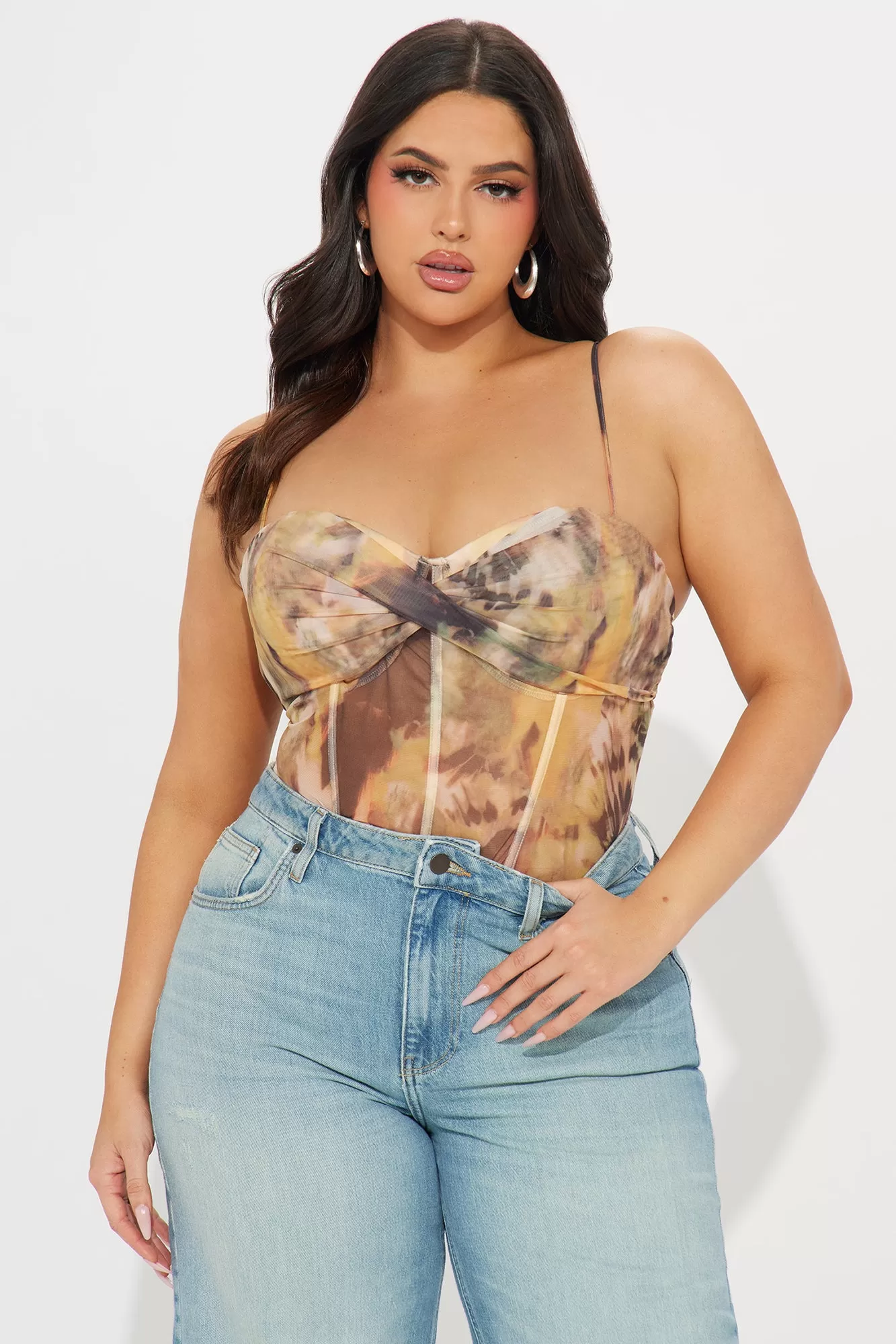 Sweet Crush Mesh Bodysuit - Brown/combo