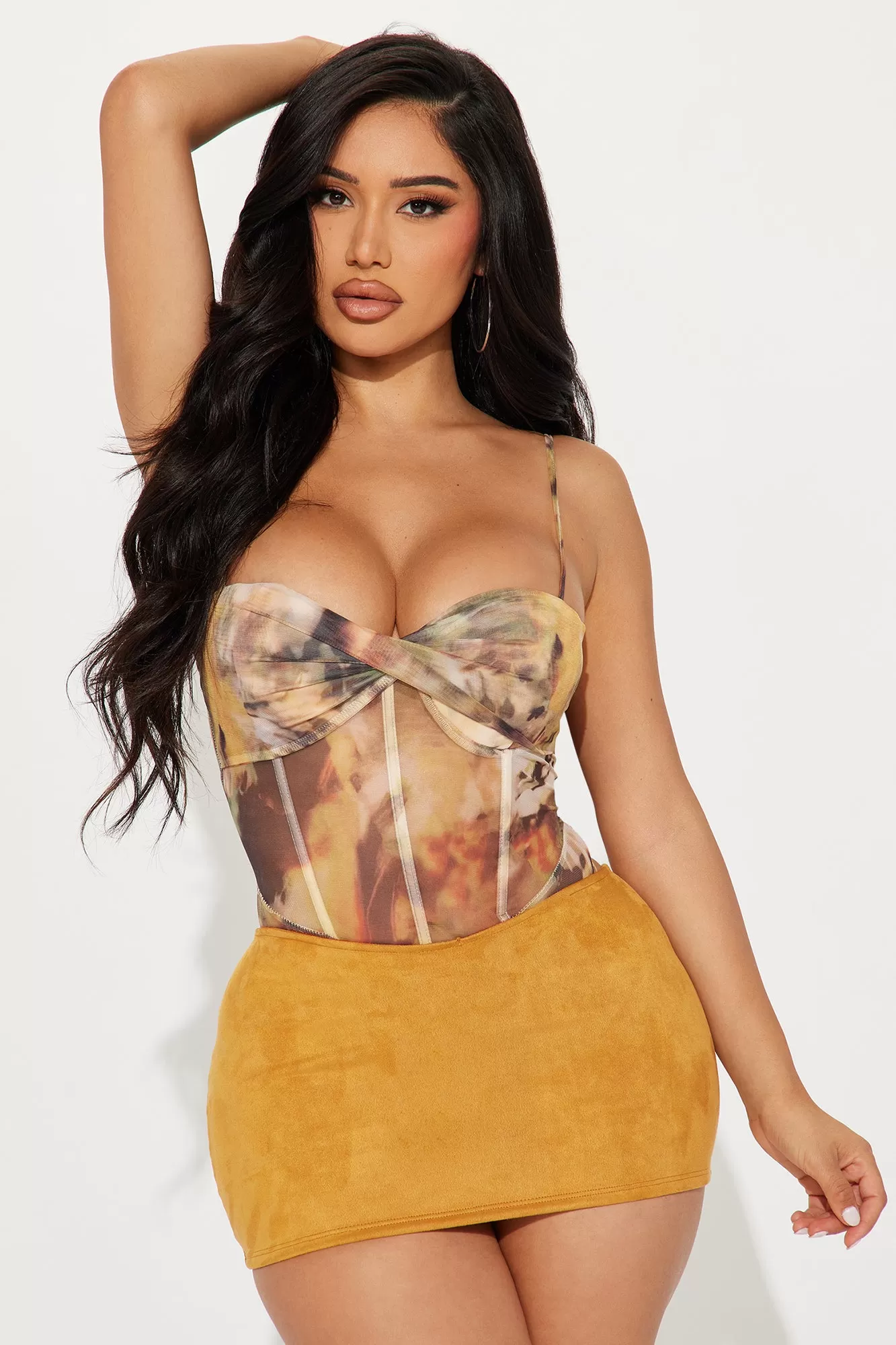 Sweet Crush Mesh Bodysuit - Brown/combo