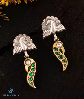 The Parijata Silver Peacock Kundan Earrings (Green)