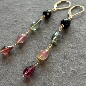 Tourmaline 4 Teardrop Dangles, OOAK