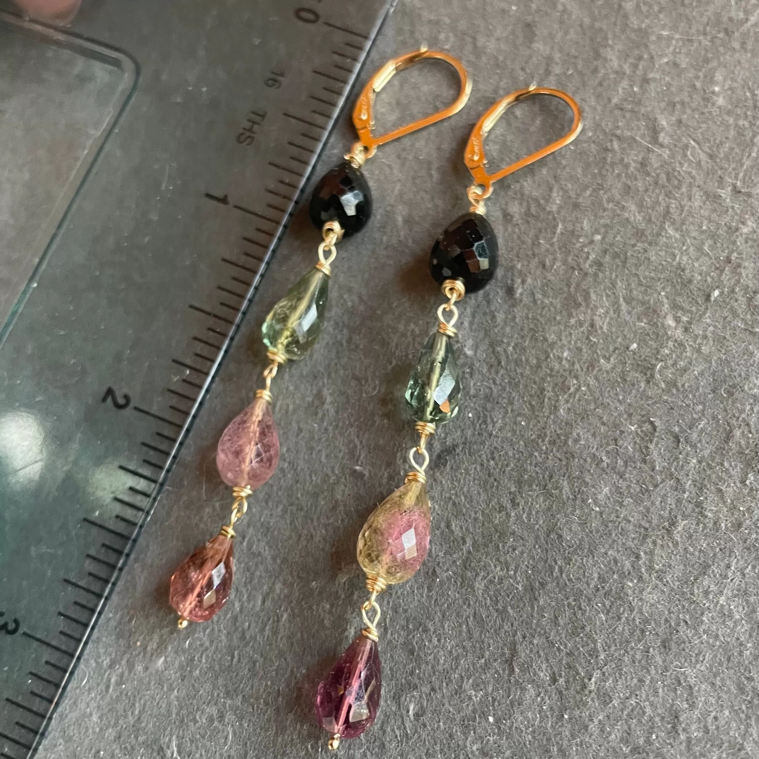 Tourmaline 4 Teardrop Dangles, OOAK