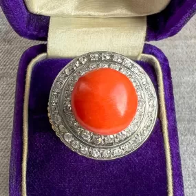 Vintage Coral & Diamond Ring