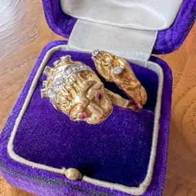 Vintage Lion Ruby & Diamond Bypass Ring