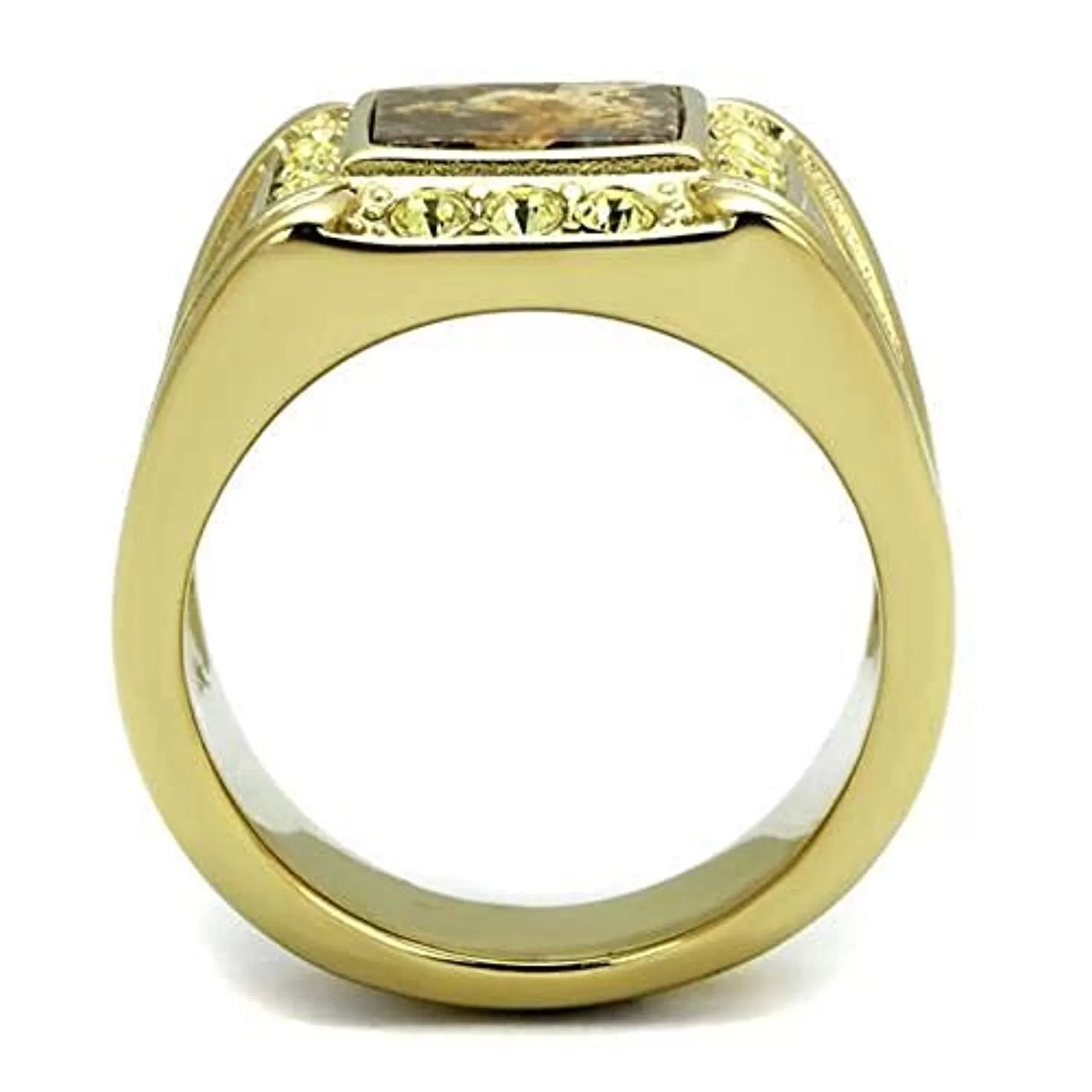 WildKlass Stainless Steel Ring IP GoldMen Semi-Precious Smoked Quartz