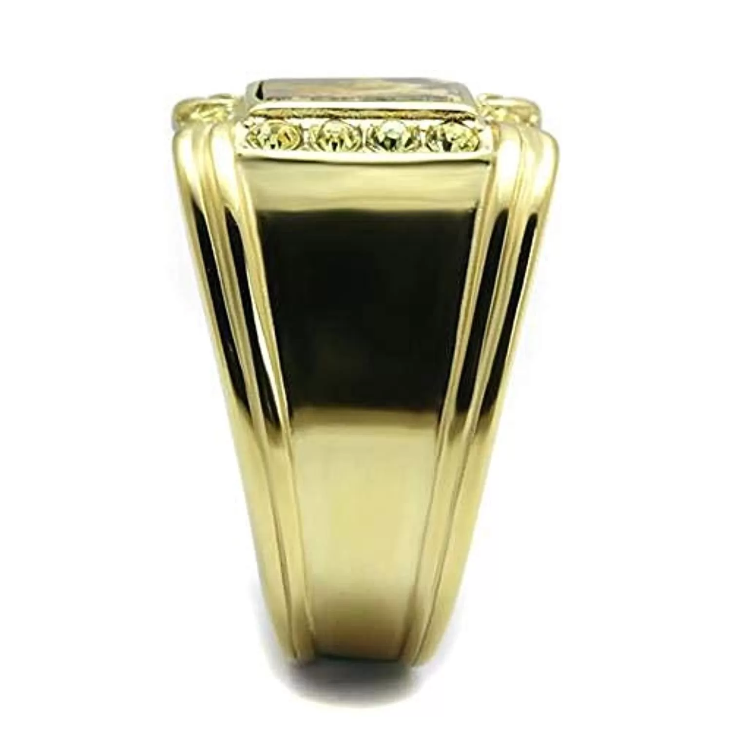 WildKlass Stainless Steel Ring IP GoldMen Semi-Precious Smoked Quartz