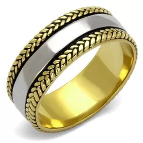 WildKlass Stainless Steel Ring Two-Tone IP Gold Men Epoxy Jet