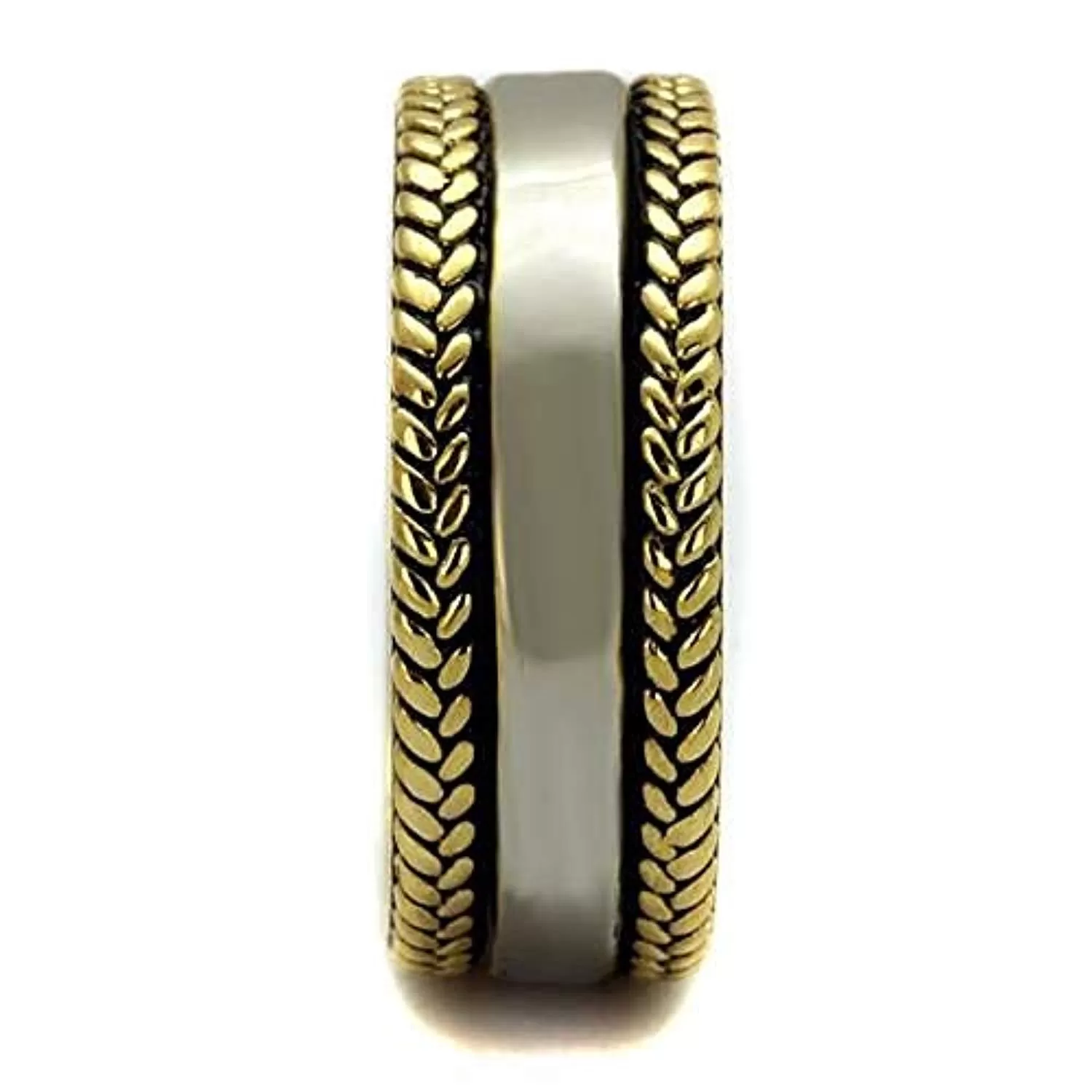 WildKlass Stainless Steel Ring Two-Tone IP Gold Men Epoxy Jet